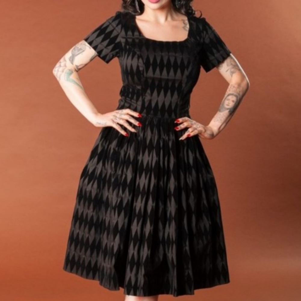 Pinup Couture black flocked harlequin dress